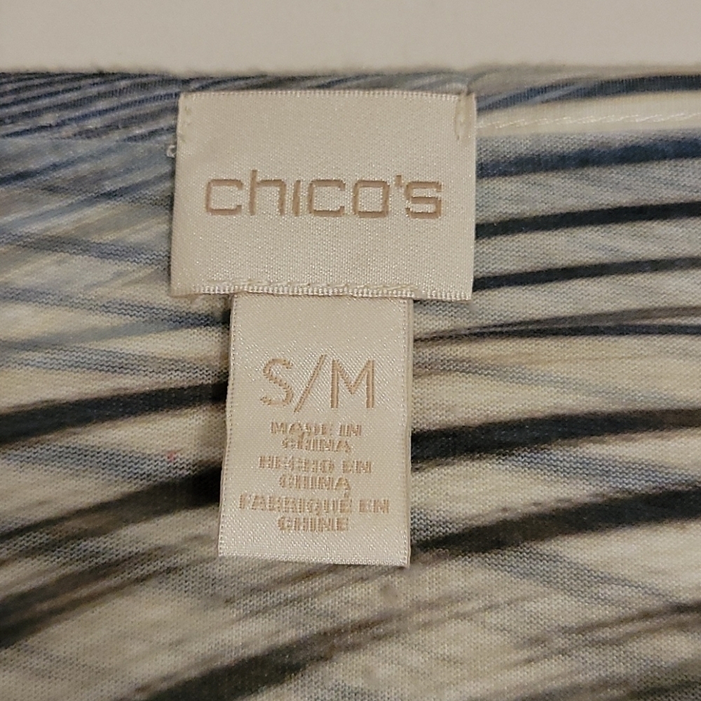 Chico's Knit Fringed Abstract Feathered Print Top Size S/M - Picture 6 of 9